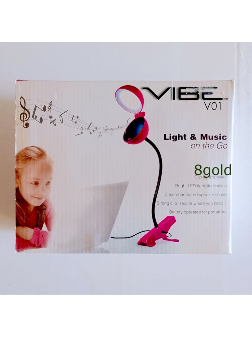 Vibe V01 Pink Clip Light Speaker LED Lamp Light & Music on the Go